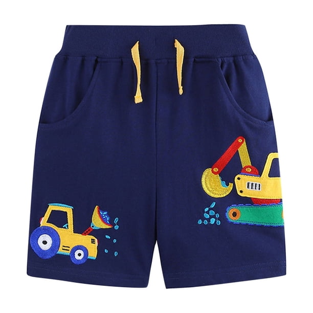 Odeerbi 2-8 Años Niños Bermudas Deportivas de Verano Camión Excavador Bordado Pantalón Corto Atlético de Algodón Bonito Pantalón Corto Transpirable
