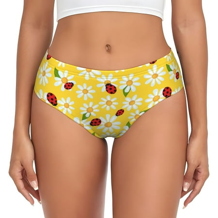 Sikiie Chamomile And Ladybug Women s High Waisted Cotton Underwear Soft Breathable Panties Stretch Briefs Seamless Ladies Panties-Medium