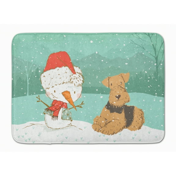 Airedale Terrier Snowman Christmas Machine Washable Memory Foam Mat