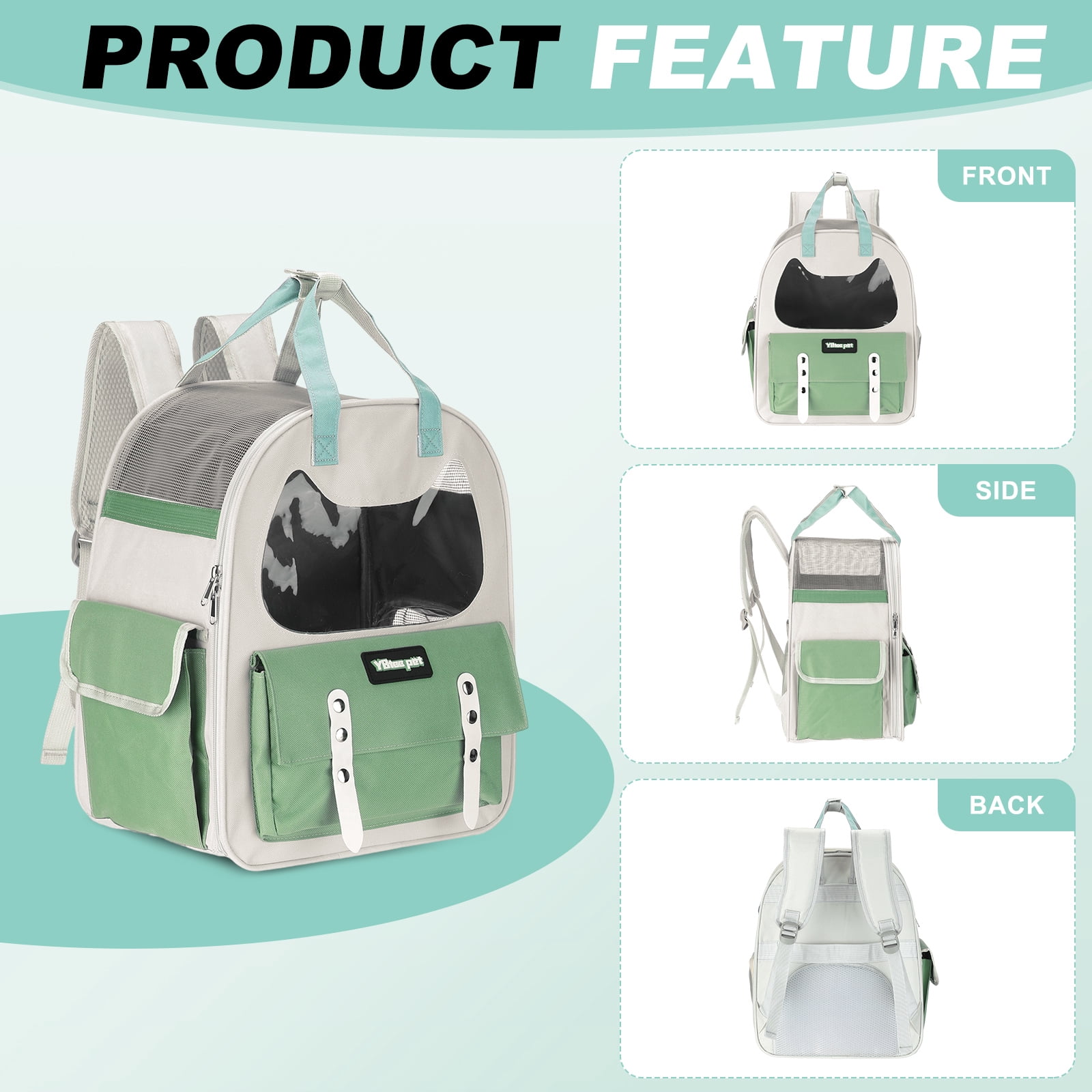 Cat Backpack Carrier, Breathable Pet Hiking Backpack Travel Bag for Cats or Small Dogs Green