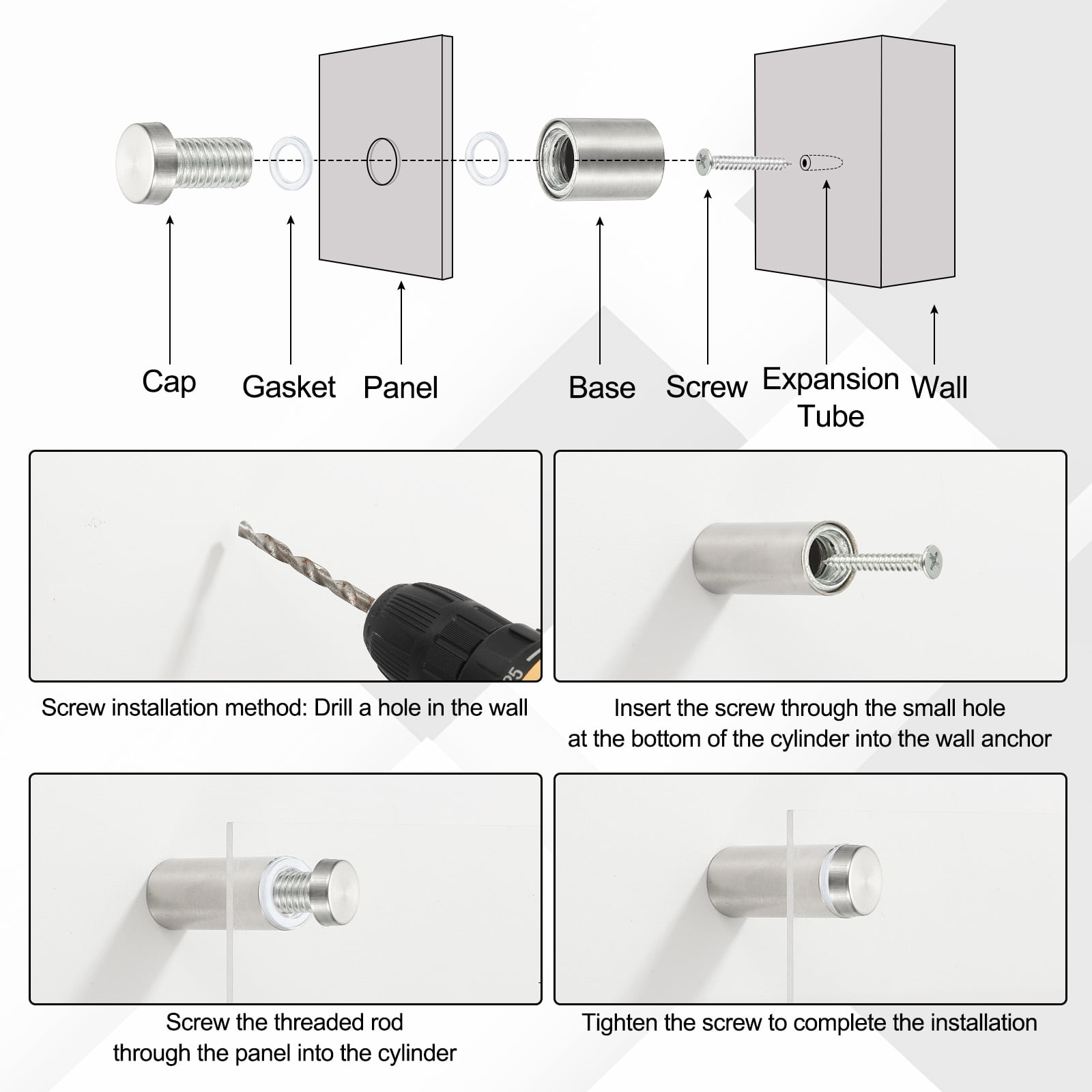 1x3.9" Standoff Screws, 8 Pack Stainless Steel Stand Off Wall Mounts Wall Sign Mounting Hardware Advertising Standoff Nail for Hanging Acrylic Signs Picture Frame, Silver
