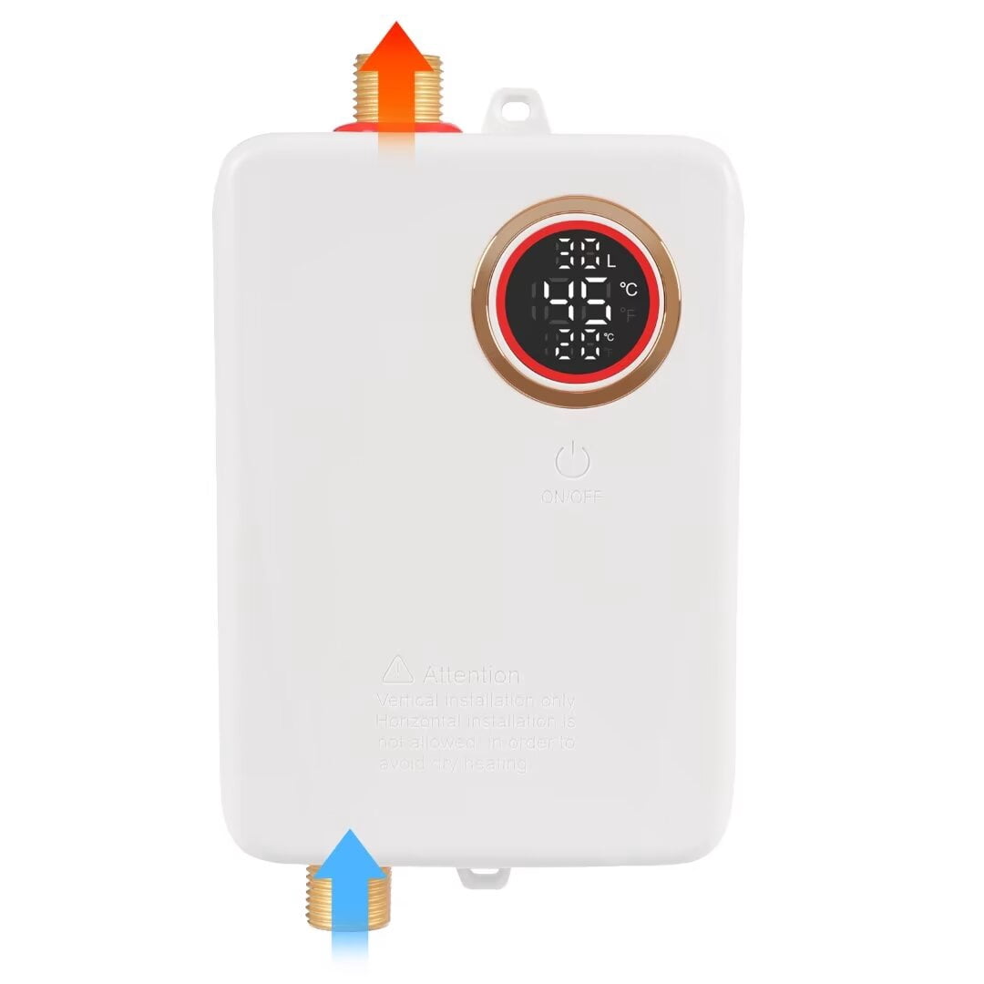 Electric Tankless Water Heater 3KW 110V Instant Water Heater for Kicthen LED Display Stainless Steel White