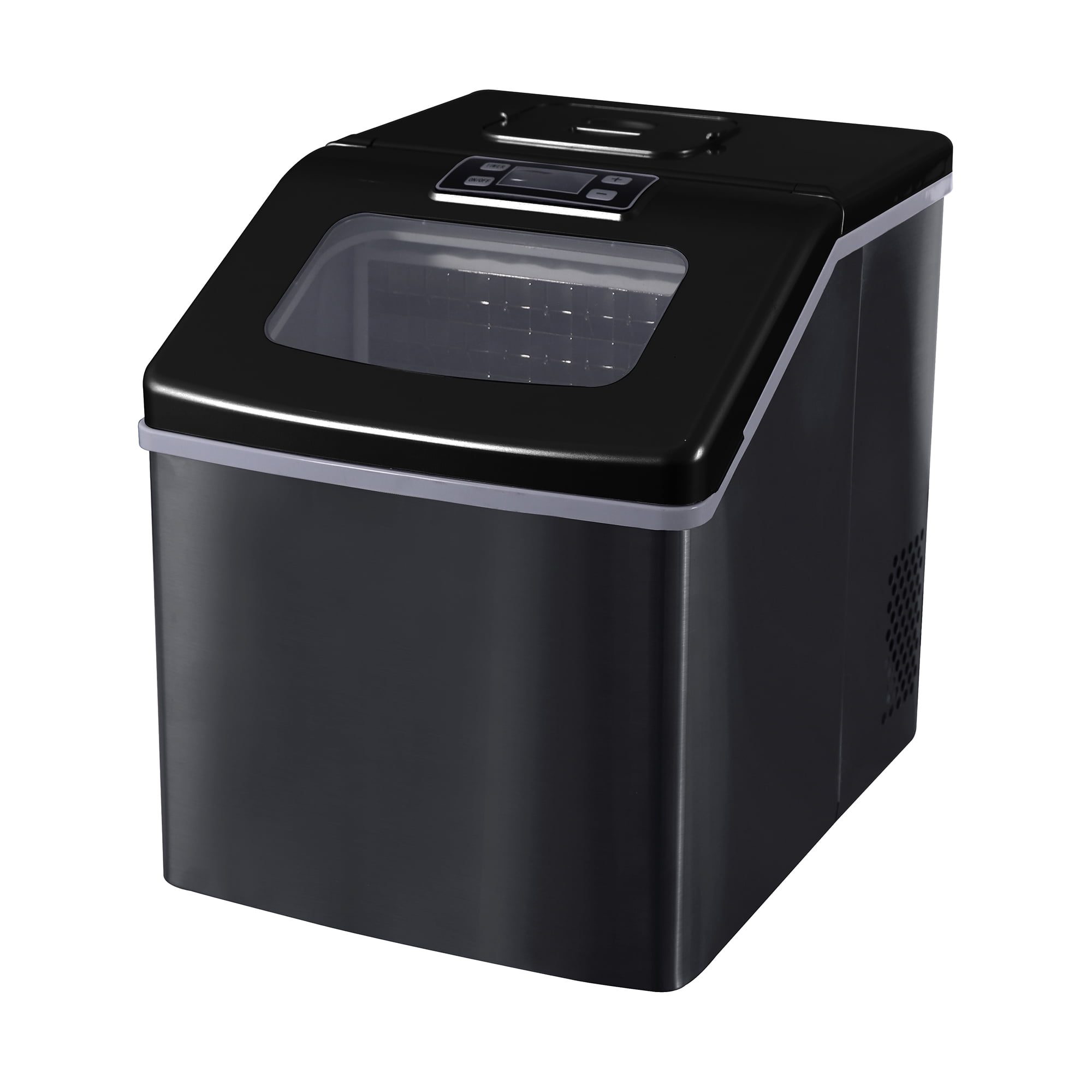 Lowestbest Portable Compact Countertop Ice Maker with Ice Scoop and Basket, Stainless Steel Automatic Ice Maker for Countertop, Black Electric Ice Cube Maker for Home Office