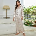 thumbnail image 4 of Women's Classic Button Down Satin Silk Pajama Set - Long Sleeve Top & Pants for Sleepwear/Loungewear, 4 of 6