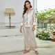 thumbnail image 5 of Conjunto de pijama clásico de seda satinada con botones para mujer: camiseta de manga larga y pantalones para dormir o estar por casa, 5 of 7