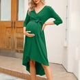 thumbnail image 4 of Women's Wrap V Neck 3/4 Sleeve Belted Maternity Dress High Waist Midi Dress, 4 of 4