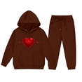 thumbnail image 3 of ATOGUTA Girls Kids Set Clothing Valentine's Day Sweatsuits Pant Set Long Sleeve Athletic Sweatshirts and Sweatpants with Pockets Size 2T-13, Coffee, 3 of 5