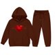 thumbnail image 3 of Conjunto de sudadera con capucha de manga larga para niños con estampado en forma de corazón y pantalones deportivos con lazo en las piernas, conjunto deportivo informal de dos piezas para niños, poli, 3 of 5