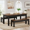 thumbnail image 3 of Tribesigns Dining Table Set for 4-6, 3 Pieces Wood Kitchen Table with 2 Benches, 55-Inch Farmhouse Rectangular Dinner Room Table (Brown&Black), 3 of 17