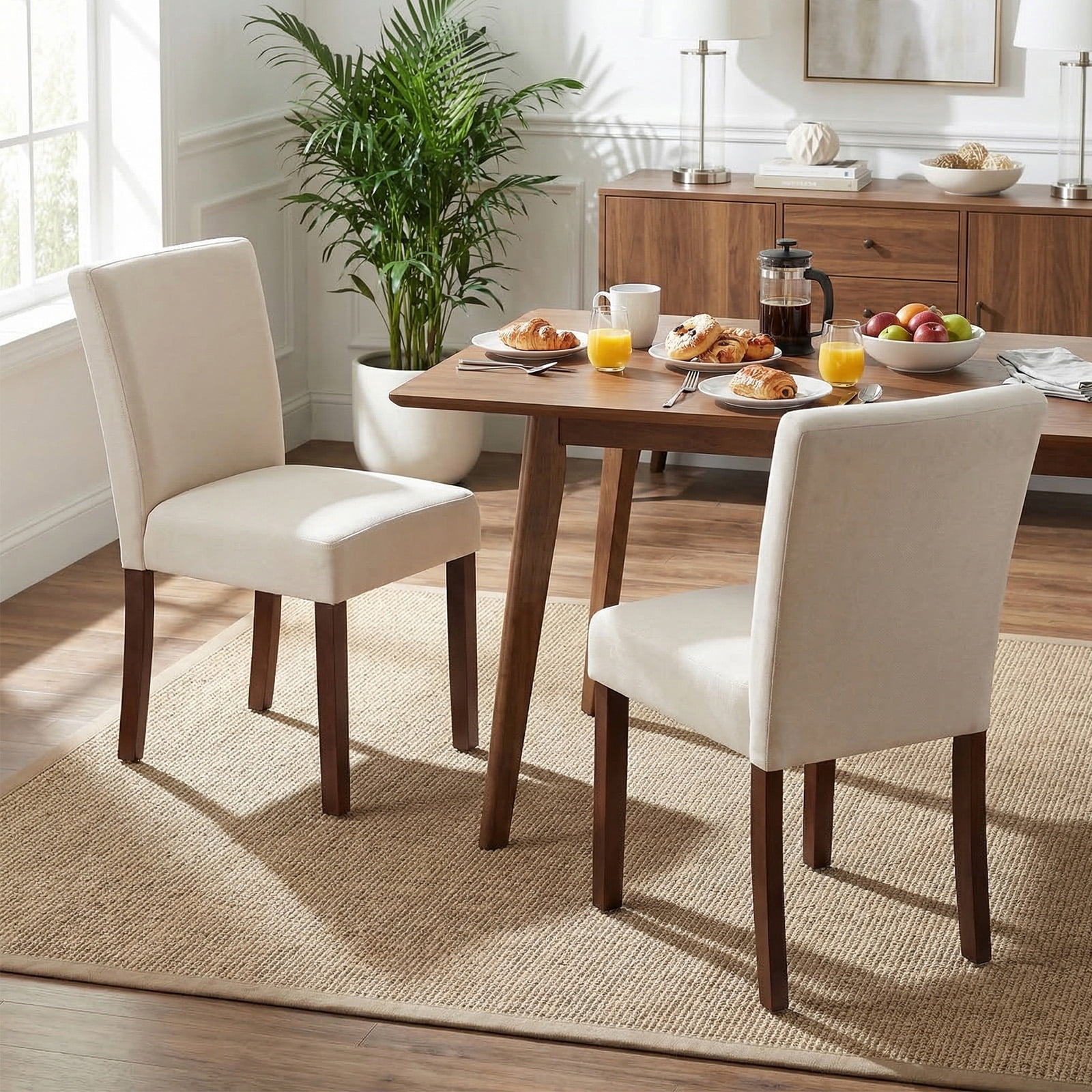 Firmoz Set of 6 Fabric Dining Chairs, Parsons Modern Kitchen Chairs with Wood Legs, Beige