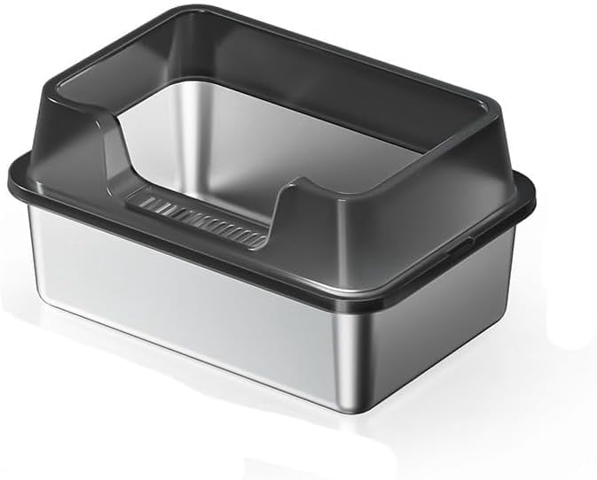 Stainless Steel Cat Litter Tray, 32L Extra Large Litter Box with High Detachable Enclosure, Non-Sticky Easy to Clean for All Cats, Odour-Resistant Leak-Proof 50x35x22cm - Black