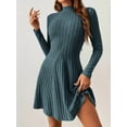 thumbnail image 4 of Womens Long Sleeve Sweater Dress Bodycon Crew Neck 2025 Fall Slimming Knit Mini Dresses Sea Blue L, 4 of 7