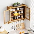 thumbnail image 3 of 24.8''Glass Door Vintage Double Door Wall Cabinet With Three Tiers of Storage With Towel Rack,for Bathroom, Kitchen,,Dining Room,,Original Wood Color, 3 of 12