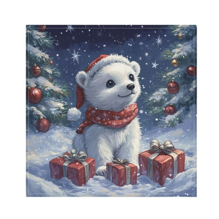 

WOBOGO A Cute White Polar Bear Cloth Napkins 4 Pieces Soft Elegant Touch Durable Absorbent Quick Drying for Elegant Dining
