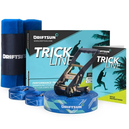 Slackline Kit - Driftsun Slackline Trick Line Complete Kit - 50FT Slacklining Trickline with Back-Up Line and Tree Guards