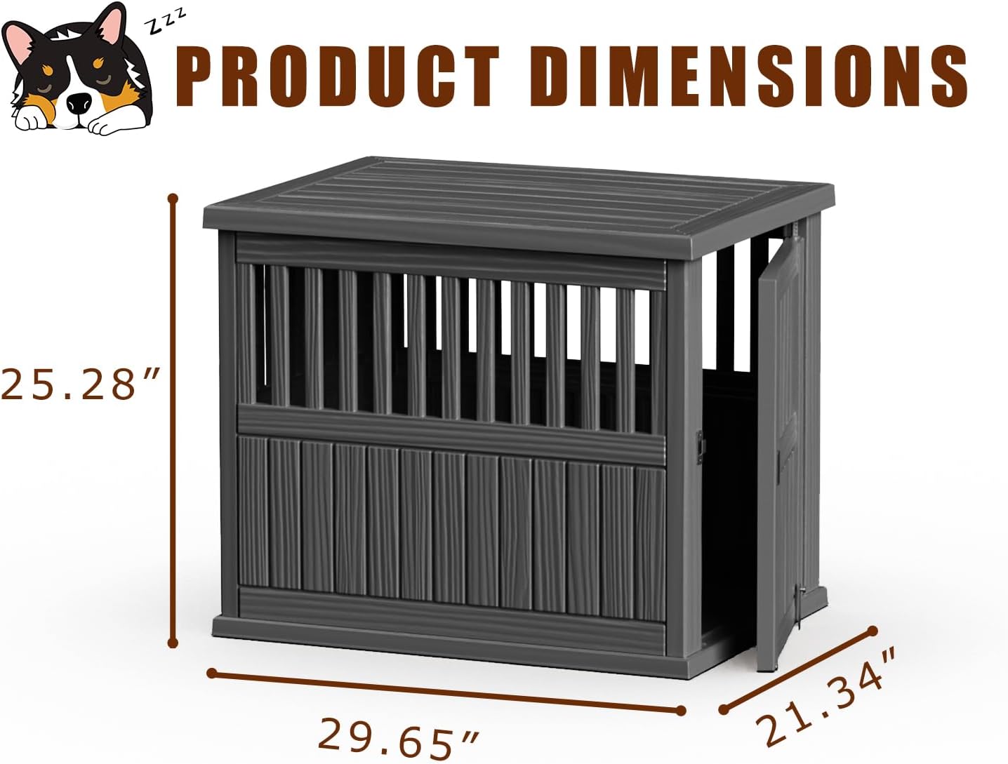 Dog Crate Furniture for Small to Medium Dogs,Decorative Resin Kennel Indoor,Multifunctional Dog Crate with Locking Buckle,End Table,Durable and Sturdy(Black 29.65 * 21.34 * 25.28)