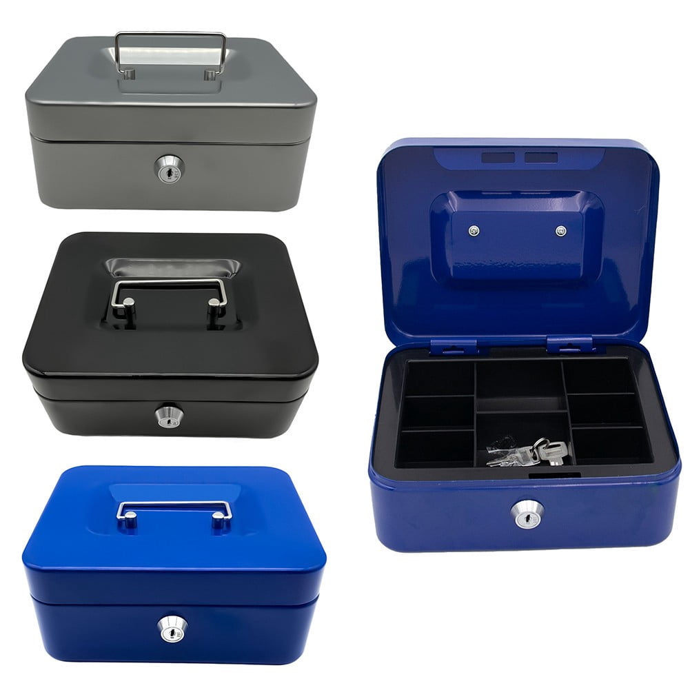 AFQH Secure Metal Cash Box with Key Lock Money Storage Lockable Box with Lockable Lid