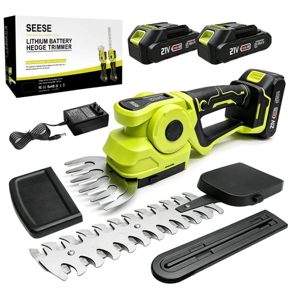SEESE Cordless 2-in-1 Grass Shear & Shrub Trimmer, Handheld Electric Hedge Trimmer, 2*21V Batteries,Lightweight for Lawn Hedge Garden Yard Maintenance