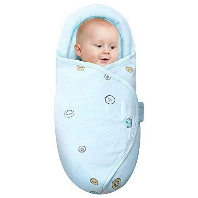 Mantas para envolver, envoltura de bebé unisex para bebés recién nacidos, niños y niñas con función de protección y soporte para la cabeza, envoltorio portátil (botón, azul, 0-3 meses)