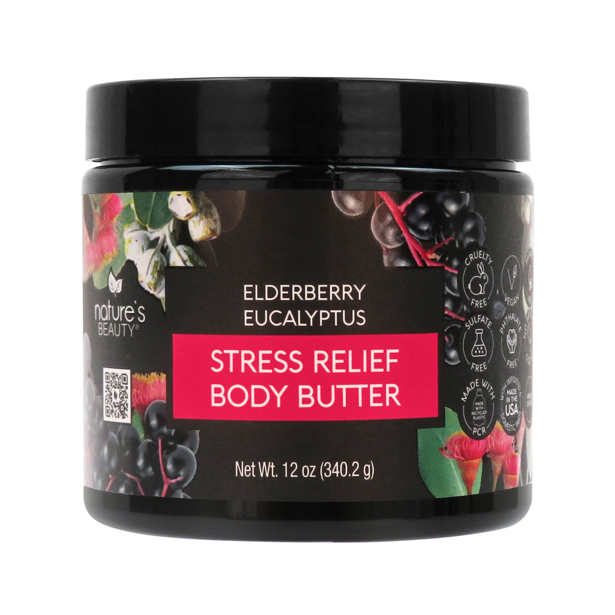 Nature's Beauty Stress Relief Elderberry Body Butter, 12 Oz