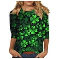thumbnail image 2 of BLTIBY Womens St. Patrick's Day Sweatshirts 3/4 Sleeve Round Neck Lucky Shamrock Printed Irish Shirt Ireland Fashion Casual Pullover Top 2025 Green L, 2 of 5