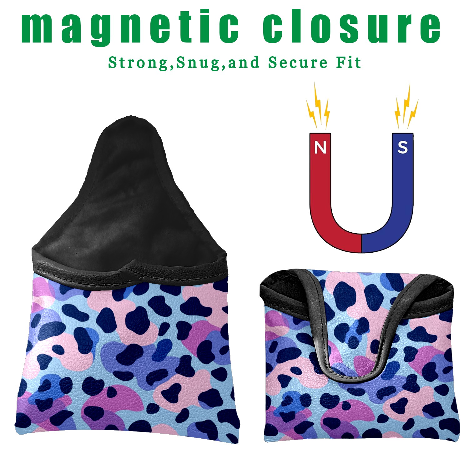 Golf Mallet Putter Cover Premium Leather Waterproof Golf Putter Head Cover with Magnetic Closure Colorful Leopard Print