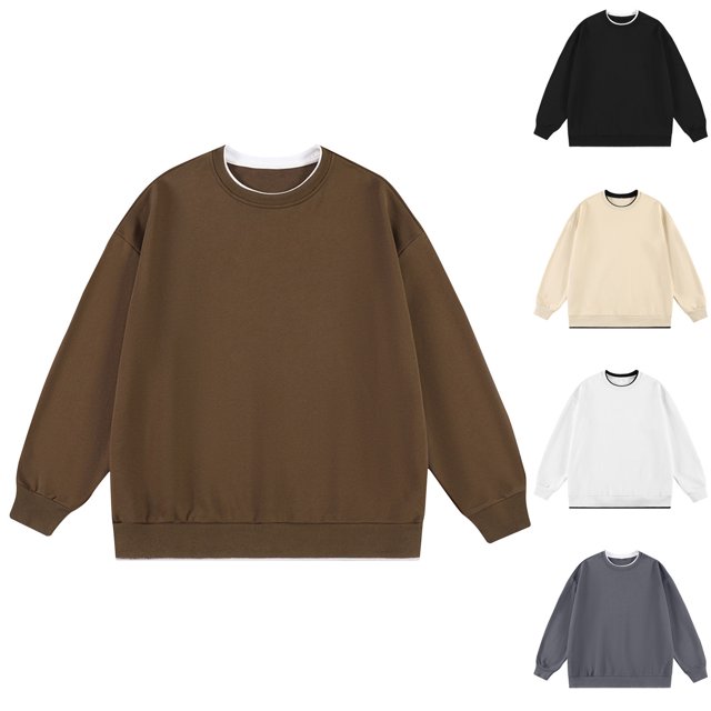 BADHUB Men's Solid Color Pullover Sweashirt Long Sleeve Crew Neck Lightweight Pullover Tops Basic Loose Fit Causal Tops Gray L