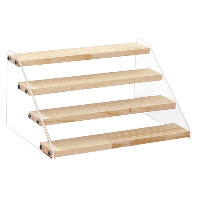 KLKCMS Acrylic Wooden Display Rack for Cupcake Makeup Perfume Collectibles Toys 4 layer