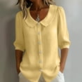 thumbnail image 2 of 3/4 Length Sleeve Womens Tops Button Down V Neck Summer Shirts Casual Slim Fit Peter Pan Collar Shirt, 2 of 6