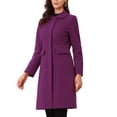 thumbnail image 4 of Abrigo de cuello INSPIRE CHIC para mujer, con botones, de manga larga, estilo A-line, casual, abrigo largo de invierno, color púrpura oscuro, 4 of 6