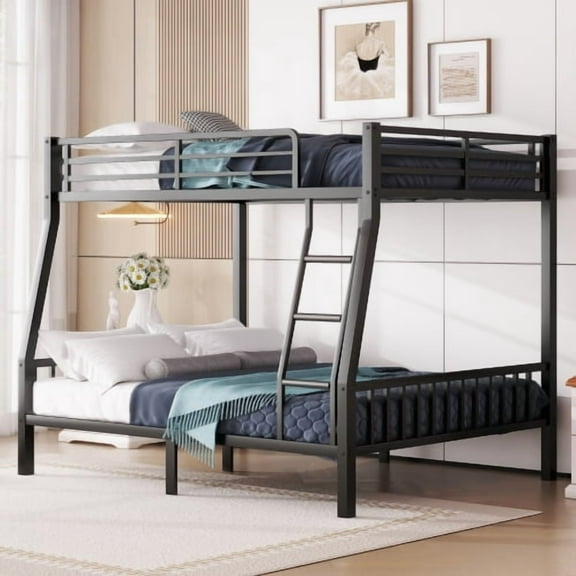Haodian Full XL Over Queen Metal Bunk Bed with Ladder and Slats Support