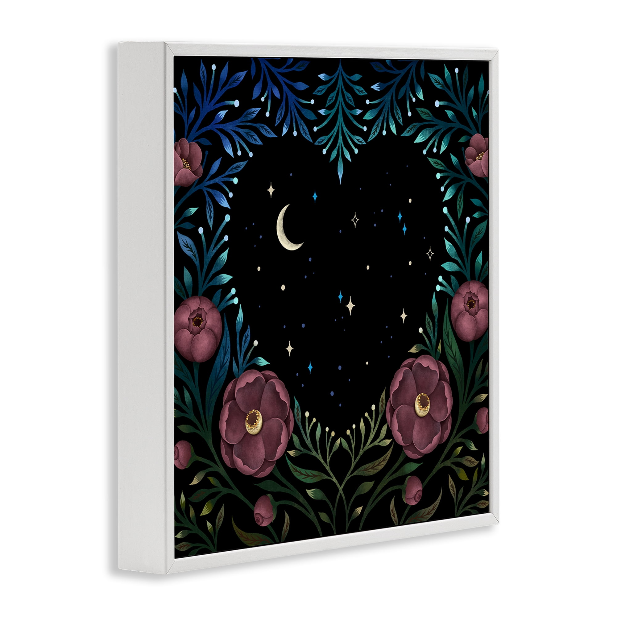 Stupell Industries Heart Night Sky Garden White Framed Giclee Art, design by Episodic Drawings