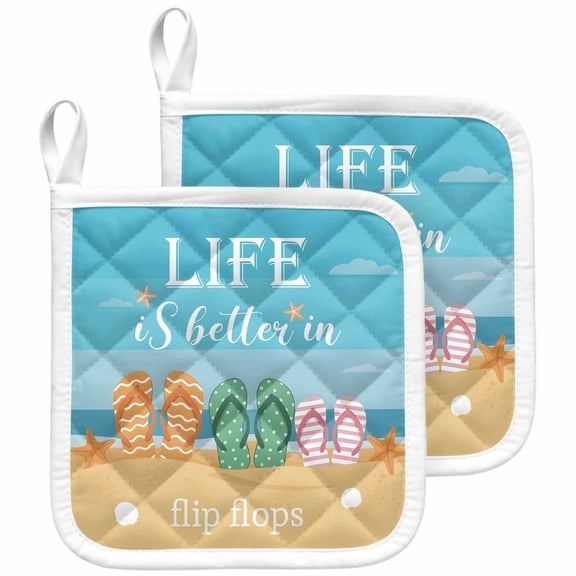 Blue Summer Beach Pot Holders for Kitchen Heatproof Potholder, 2 Pack Nautical Coastal Ocean Sea Hot Pads Multipurpose Oven Pads Cloth Potholders Trivet for Cooking and Baking