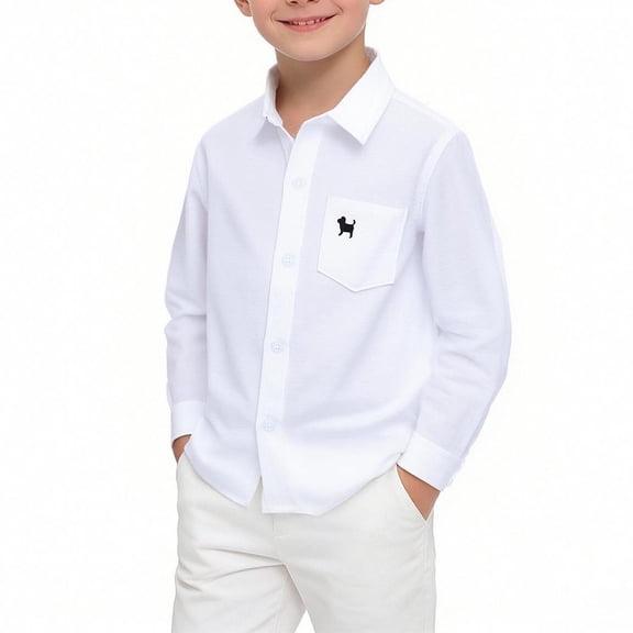 BaoFuBaoMei Button down Shirt Boys Girls Back to School Cotton Solid Color Long Cuffed Sleeve Tops with Pockets Embroidery Slim Collared Fall Clothing for School Daily Wear Outdoor