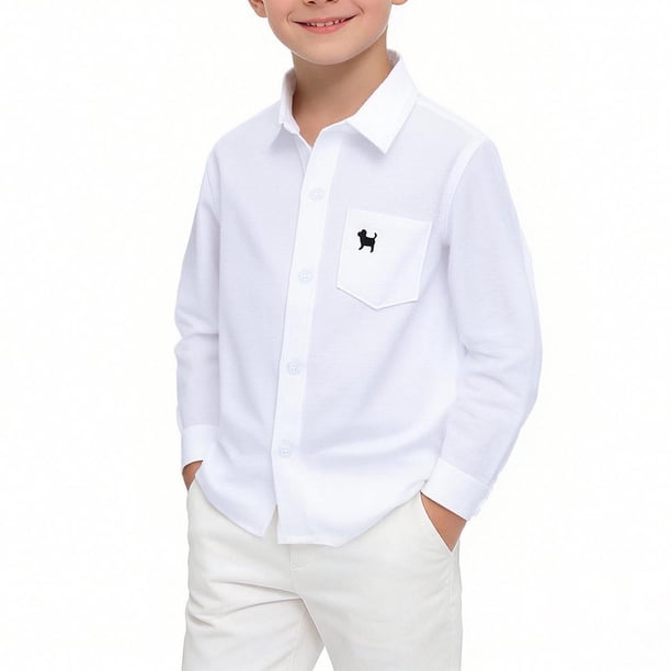 Odeerbi Camisa de Vestido de Algodón de Chicos y Niñas Lindas Camisas de Uniforme Escolar de Manga Larga Bordadas Con Bolsillo