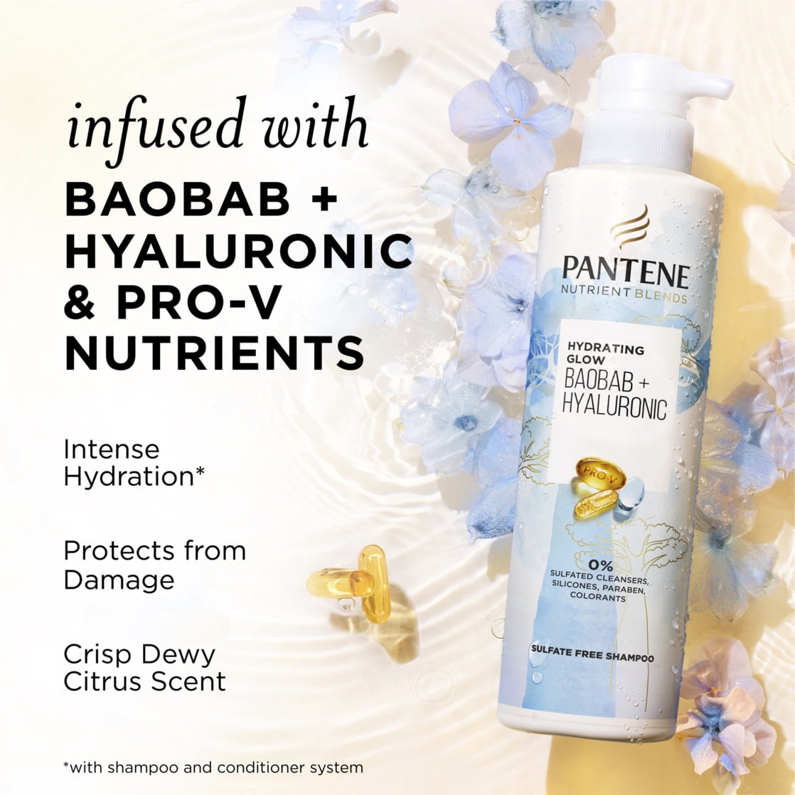 Pantene Nutrient Blends Shampoo Hydrating Glow Baobab + Hyaluronic Sulfate Free 14.9 fl oz
