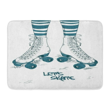 GODPOK Rink Blue Girl with Girl's Legs in Striped Stockings and Retro Roller Skates White Derby 60S Rug Doormat Bath Mat 23.6x15.7 inch