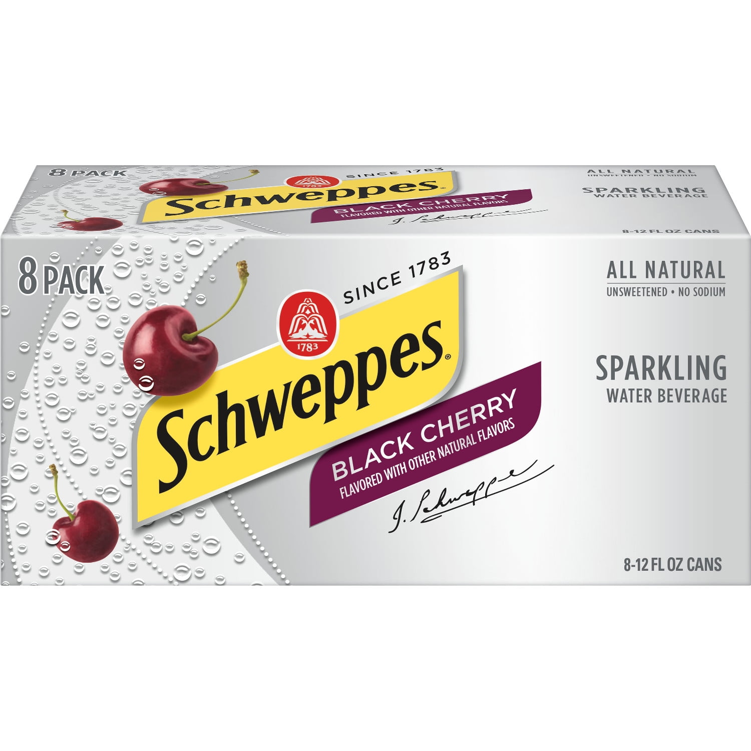 Schweppes Black Cherry Sparkling Water Beverage, 12 fl oz cans, 8 pack