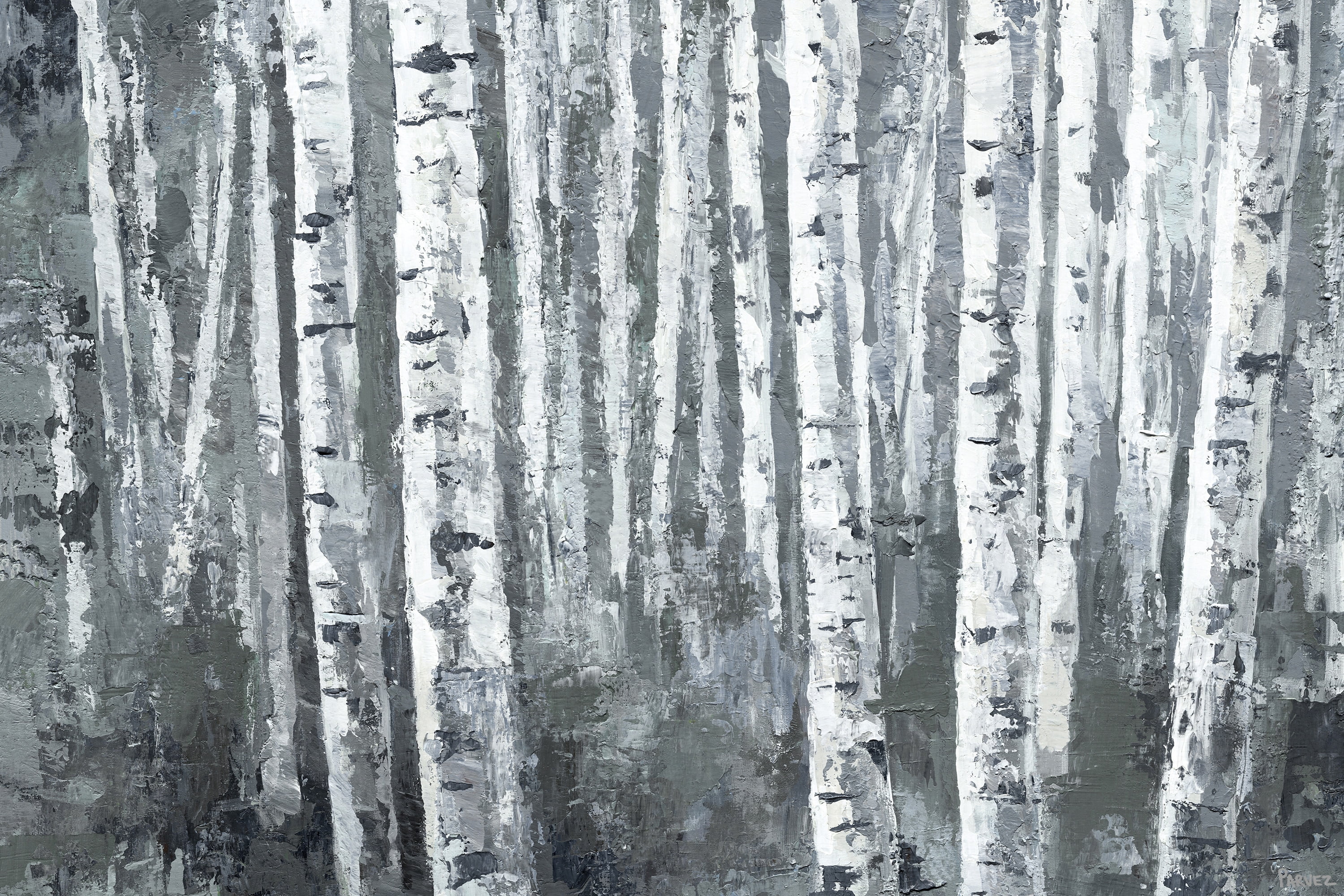 Parvez Taj "Dusky Tree Trunk Forest" Painting Print on Wrapped Canvas