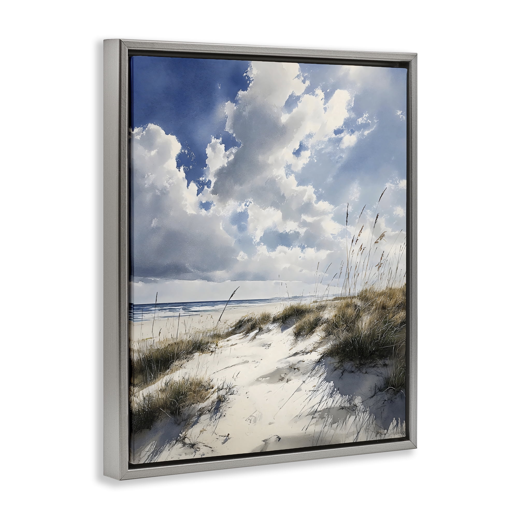 Stupell Industries Midday Sunny Beach Dunes Gray Framed Floater Canvas Wall Art, design by Franklyn Gregory