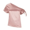 thumbnail image 4 of JGGSPWM Women's Satin Blouse Elegant Tie Shoulder Asymmetrical Neck Casual Summer Silk Tops Pink L, 4 of 6
