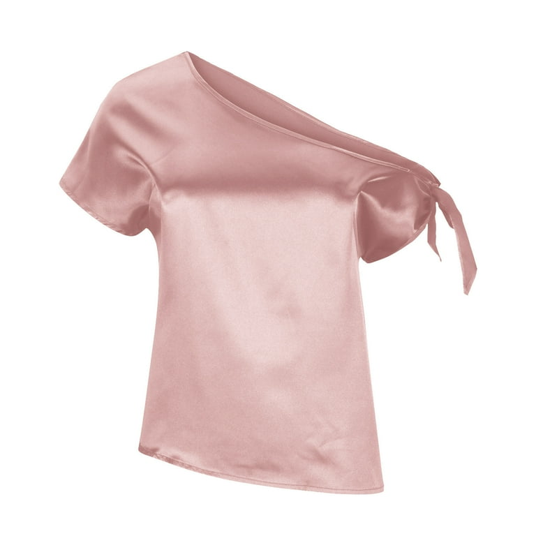 RYRJJ Women's Off Shoulder Satin Tops Elegant Short Sleeve