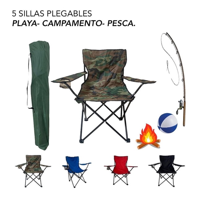 5 Sillas De Playa CJR Plegable Y Funda Verde