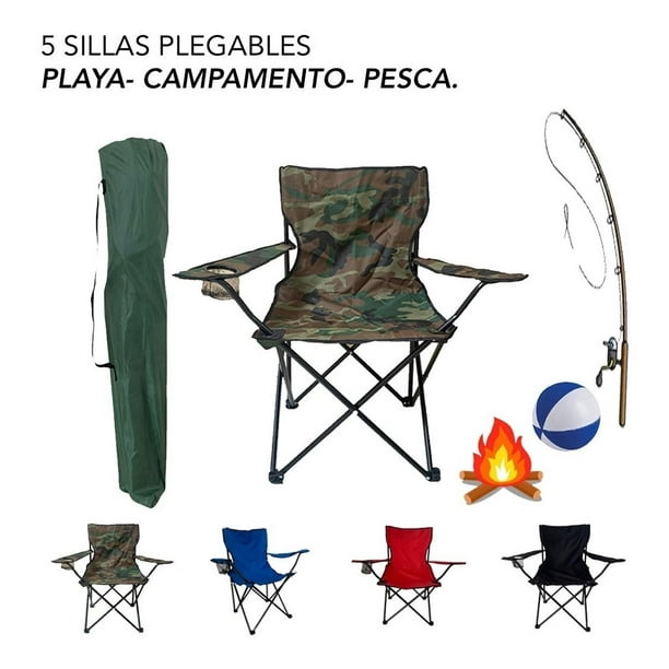 5 Sillas De Playa CJR Plegable Y Funda Verde