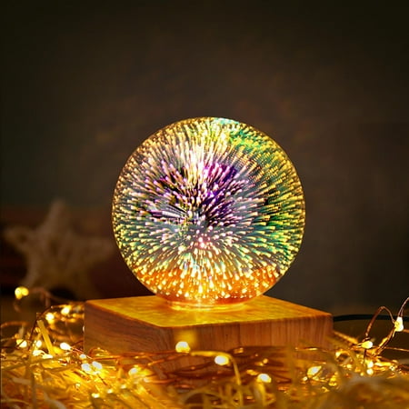 

LED Firework 3D Star Effect Colorful Night Light USB Projector Lamp Magic Crystal Glass Ball Night Light with Wood Base Decorative Lamp for Gifts & Decor Gift for Friend and Family