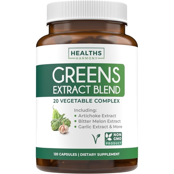 Healths Harmony 2250mg Super Greens Powder Superfood Extract Supplement, 120 Capsules