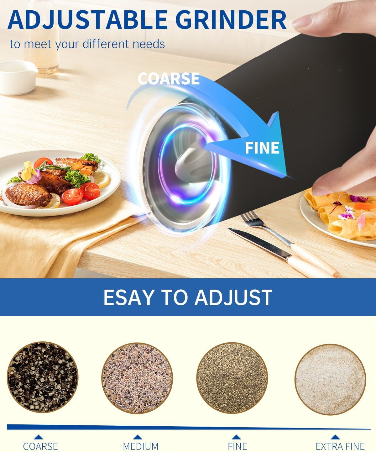 2Pcs Graviry Electric Salt and Pepper Grinder Set Automatic Salt and Pepper Grinder Set with LED Light, Battery Operated, Adjustable Coarseness, Large Capacity, for Home Kitchen BBQ