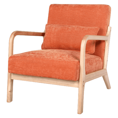 Xukmct Upholstered Armchair with Wood Frame and Lumbar Pillow, Modern Club Chair Accent Chair for Living Room, Bedroom, Office, Orange