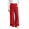 thumbnail image 4 of BXJX Girls Corduroy Pants, Straight Leg School Elastic Waist Outdoor Kids Casual Pants Red Size 5-6 T, 4 of 7
