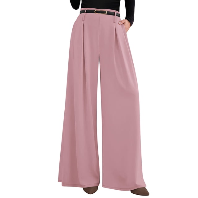 Pantalones PRETTYGARDEN 2025 de Pierna Ancha, Cintura Alta, Rosa, XXL Largo